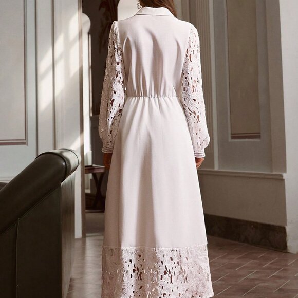 White Elegant Women's Lace Dress - Picture 2 of 7